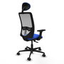 Chaise Zulema Synchro 3 positions tissu Bleu Maille Gris Base en nylon noir Accoudoir 2D Appui-tête Roulettes 65mm nylon