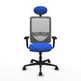Chaise Zulema Synchro 3 positions tissu Bleu Maille Gris Base en nylon noir Accoudoir 2D Appui-tête Roulettes 65mm nylon