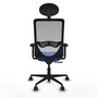 Chaise Zulema Synchro 3 positions tissu Bleu Maille Gris Base en nylon noir Accoudoir 2D Appui-tête Roulettes 65mm nylon