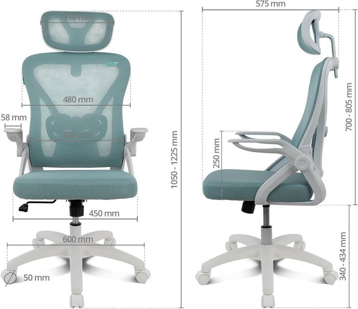 Drift DRAIR35WT Salle Gaming Ergonomique Blanche Turquoise avec Repos Bras Rabattables et Coussins Réglables