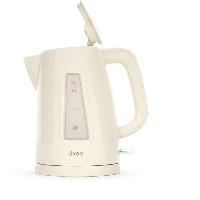 Livoo Bouilloire électrique DOD184C 2200W - 1.7L Blanc cassé - Socle rotatif 360° et filtre anticalcaire