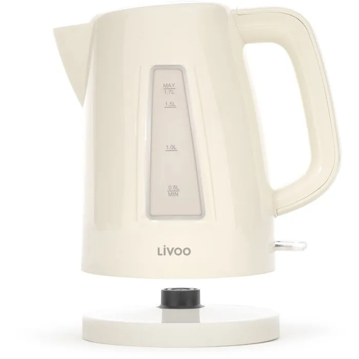 Livoo Bouilloire électrique DOD184C 2200W - 1.7L Blanc cassé - Socle rotatif 360° et filtre anticalcaire