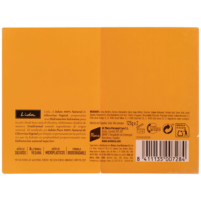 Lida Savon Glycérine Végétale 100% Naturel Hydratant, Lot de 2 x 125 gr