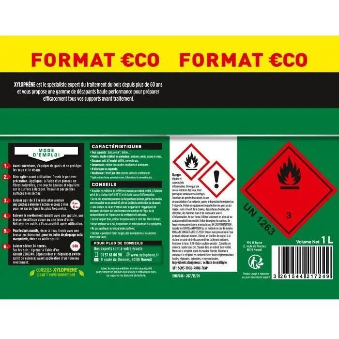 Xylophene - Décapant gel multi-supports - Effet frisant et action express 3 min pour bois, métal, béton et carrelage - Ne coule pas - 1 L