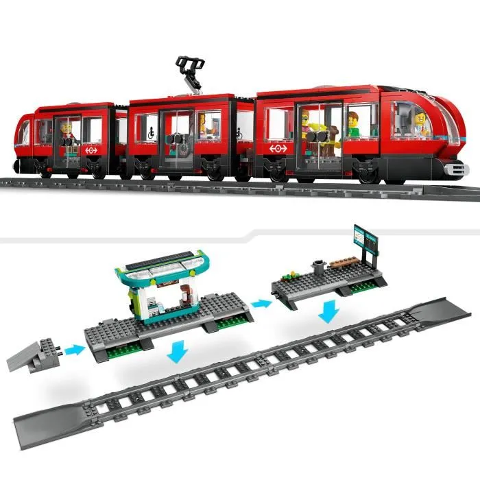 Lego 60423 Set de Construction Ville - Tramway et Station du Centre-Ville avec 6 Figurines pour Enfants 7 Ans et Plus