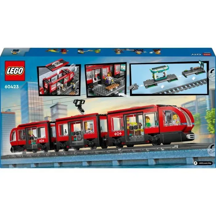 Lego 60423 Set de Construction Ville - Tramway et Station du Centre-Ville avec 6 Figurines pour Enfants 7 Ans et Plus