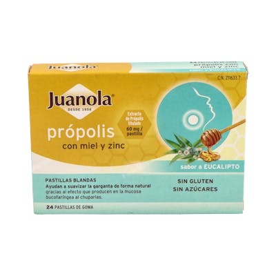 JUANOLA Pastilles Propolis Miel Zinc Eucalyptus - Propulsion de la gorge JUANOLA Pastilles Propolis Miel Zinc Eucalyptus - Propulsion de la gorge