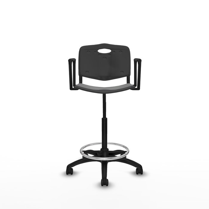 Tabouret Taburete Robledo Pivotant Chlorure de polyvinyle Noir Structure polyamide noire Accoudoirs fixes Sans appui-tête Roulettes pour moquette
