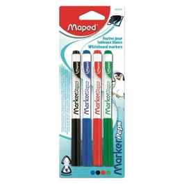 Maped Lot de 4 Marqueurs Effaçables à Sec - Noir, Bleu, Rouge, Vert