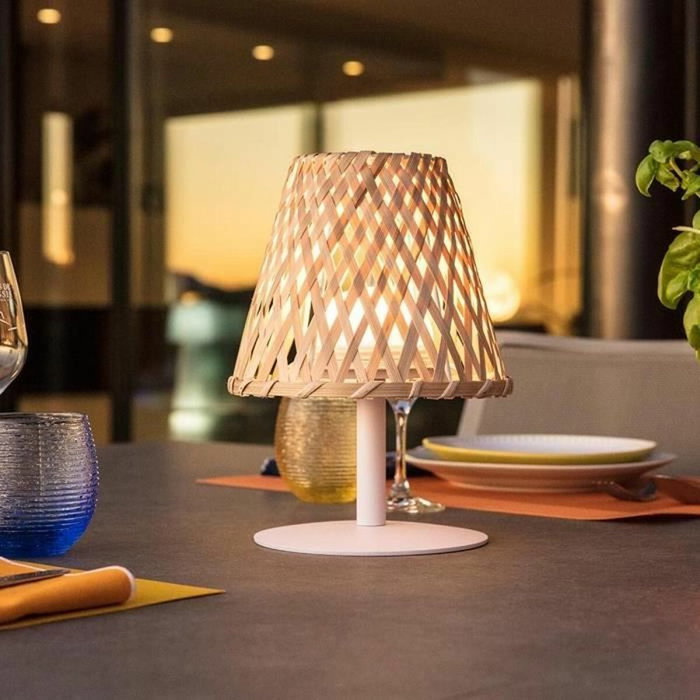 Lumisky Ibiza Lampe de table sans fil en bambou naturel LED blanc chaud/blanc