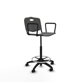 Tabouret Taburete Robledo Pivotant Chlorure de polyvinyle Gris foncé Structure polyamide noire Accoudoirs fixes Sans appui-tête Roulettes en nylon 50 mm