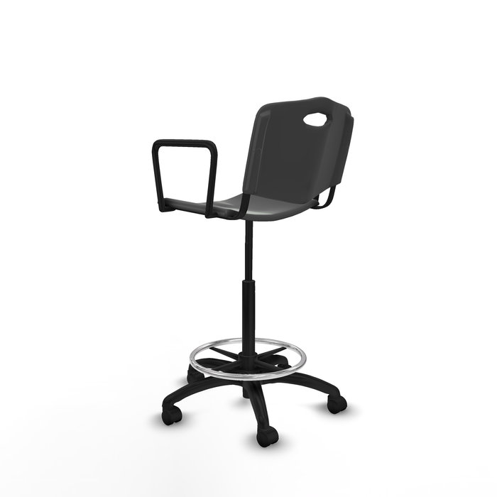 Tabouret Taburete Robledo Pivotant Chlorure de polyvinyle Gris foncé Structure polyamide noire Accoudoirs fixes Sans appui-tête Roulettes en nylon 50 mm