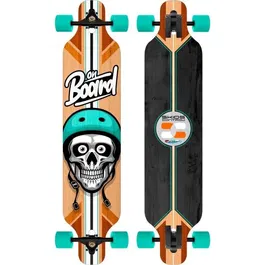 Stamp - Longboard 41 x 9 pouces (103x23.5 cm) avec plateau anti-dérapant, forme Drop et roues PU 60x45 mm - Skids Control