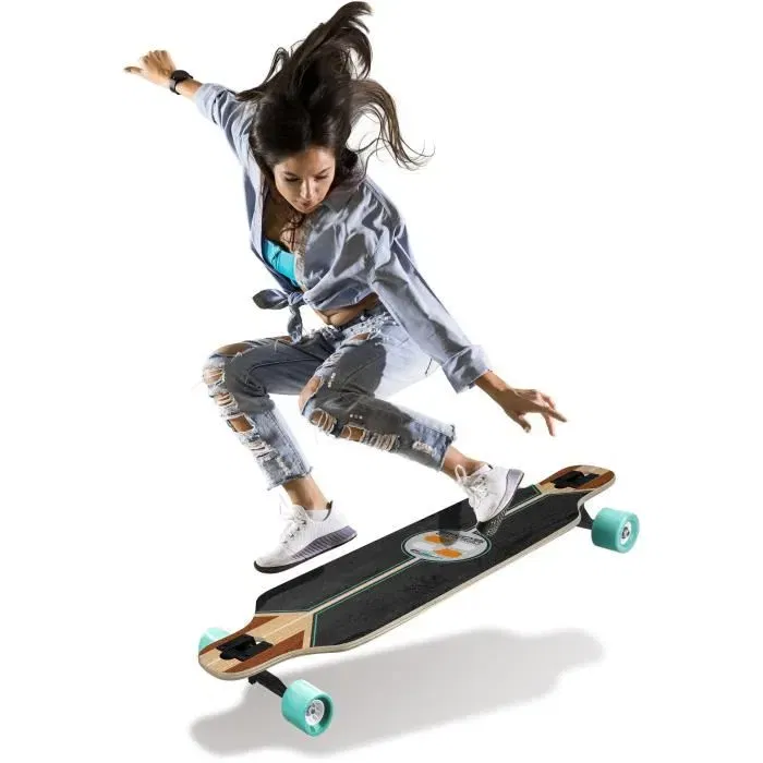 Stamp - Longboard 41 x 9 pouces (103x23.5 cm) avec plateau anti-dérapant, forme Drop et roues PU 60x45 mm - Skids Control