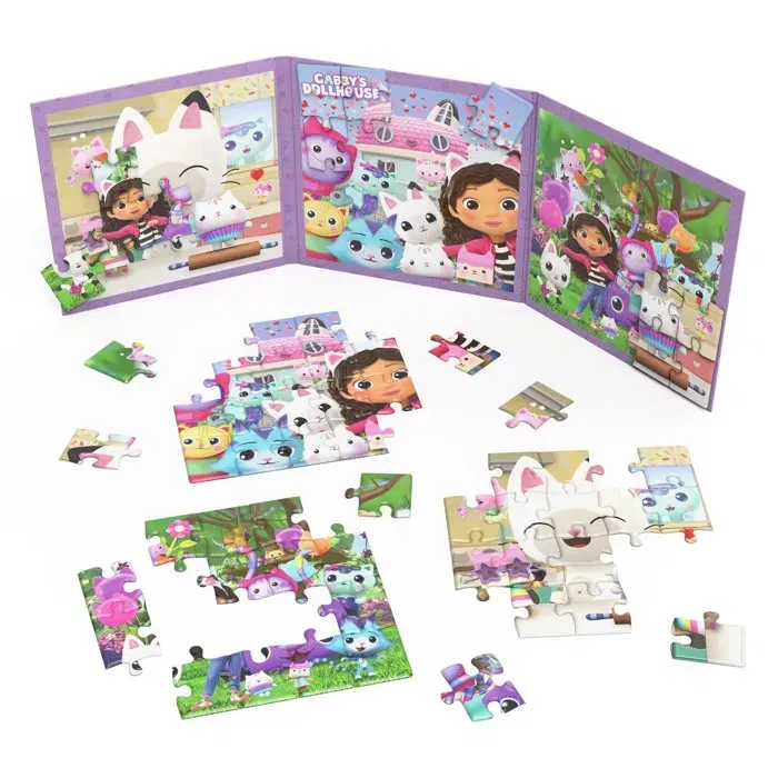 Spin Master - Livre de voyage - 3 puzzles magnétiques 20 pièces - Paw Patrol, Gabby's Dollhouse ou Dora - À partir de 3 ans - 17 x 17 cm