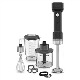 Kitchenaid 5KHBRV75BM Batteur à main sans fil compact avec batterie rechargeable 12V noir mat - inclut fouet, picador et bol sans BPA 1L