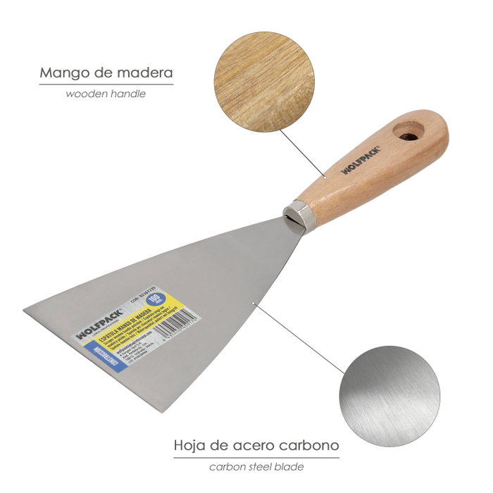 WOLFPACK LINEA PROFESIONAL Spatule Manche Bois Lame 100 mm WOLFPACK LINEA PROFESIONAL Spatule Manche Bois Lame 100 mm