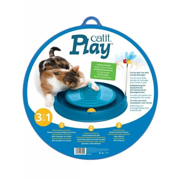 Catit Circuit de Jeu pour Chat avec Balle Roulante, Bandes de Massage, Abeille à Ressort et Herbe à Chat - Jouet Interactif Stimulant et Relaxant