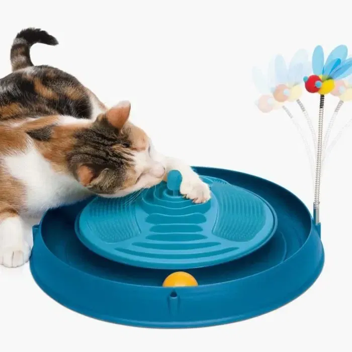 Catit Circuit de Jeu pour Chat avec Balle Roulante, Bandes de Massage, Abeille à Ressort et Herbe à Chat - Jouet Interactif Stimulant et Relaxant