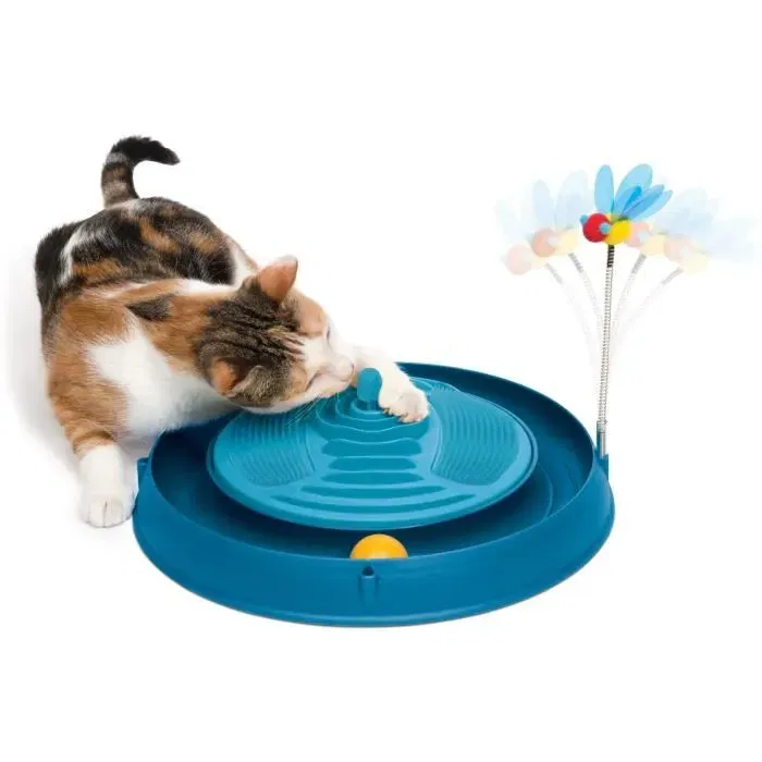 Catit Circuit de Jeu pour Chat avec Balle Roulante, Bandes de Massage, Abeille à Ressort et Herbe à Chat - Jouet Interactif Stimulant et Relaxant