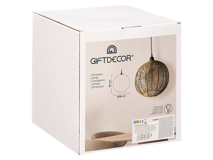 Giftdecor Lampe de Plafond Sphère Corde 28x29,5x28 cm Noir Marron Métal Papier Plastique (Set de 4)