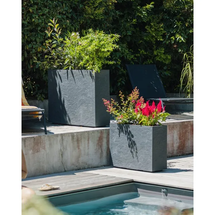 Volcania Jardinière Muret Loft L EDA - 46 L pour Intérieur/Extérieur - Décoration Pierre - Dimensions 78.5 x 29.5 x 60 cm - Gris Anthracite