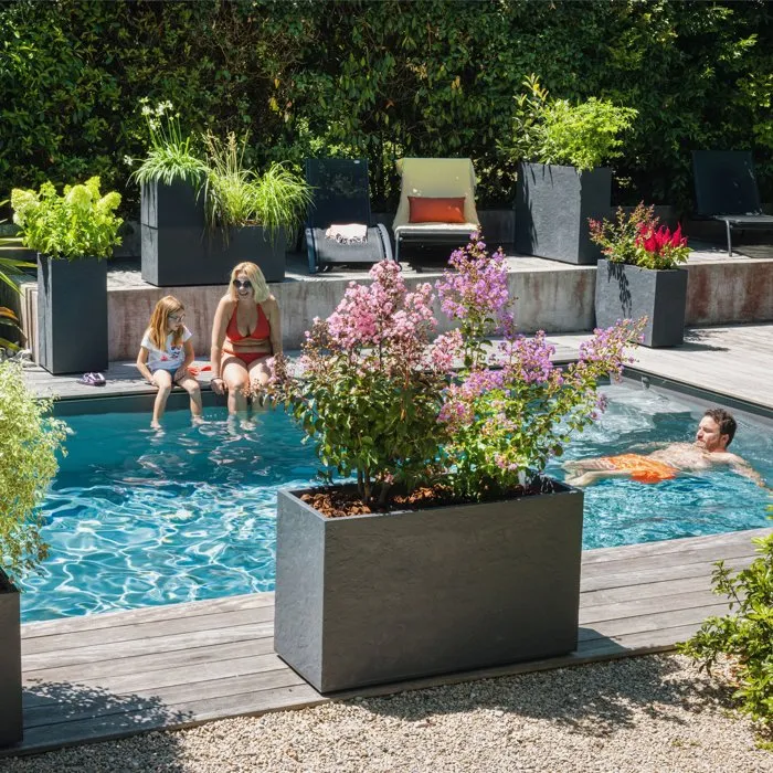 Volcania Jardinière Muret Loft L EDA - 46 L pour Intérieur/Extérieur - Décoration Pierre - Dimensions 78.5 x 29.5 x 60 cm - Gris Anthracite