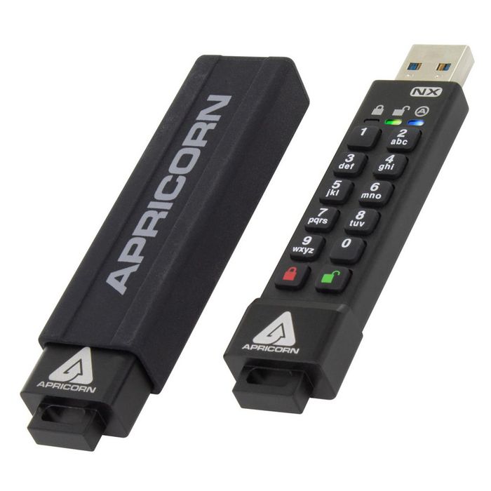 Apricorn Aegis Secure Key 8GB - Clé USB sécurisée avec chiffrement matériel 256-bit AES, lecteur 77 MB/s, écriture 72 MB/s, USB 3.2 Type-A, clavier à PIN