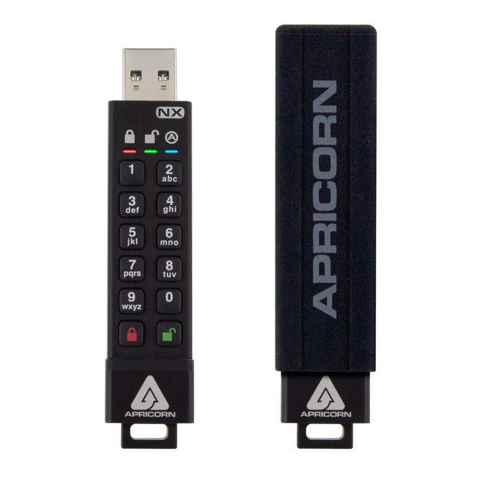 Apricorn Aegis Secure Key 8GB - Clé USB sécurisée avec chiffrement matériel 256-bit AES, lecteur 77 MB/s, écriture 72 MB/s, USB 3.2 Type-A, clavier à PIN