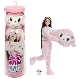 Barbie Cutie Reveal - Figurine articulée avec mouton doux et 10 surprises - 1 changement de couleur, accessoires et jupette - Jouet pour filles