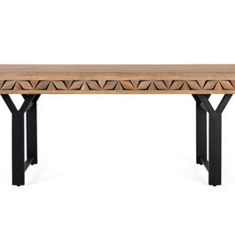 GINER Y COLOMER Table de Salle à Manger Rectangulaire en Bois de Mango 200 cm, avec Base en Fer en Y et Détails Géométriques, Style Rustique Industriel, Naturel