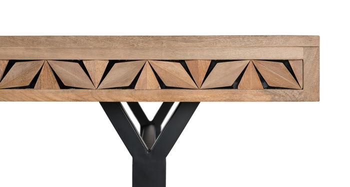 GINER Y COLOMER Table de Salle à Manger Rectangulaire en Bois de Mango 200 cm, avec Base en Fer en Y et Détails Géométriques, Style Rustique Industriel, Naturel