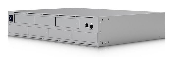 Ubiquiti UNiFi NAS 2U - Serveur de stockage réseau avec processeur Quad-Core ARM Cortex-A57 à 1.7 GHz, 8 Go de RAM, 7 baies 2.5/3.5", ports 10G SFP+ et GbE RJ45, écran tactile 1.3"