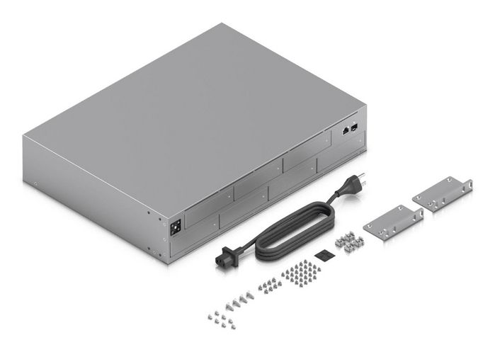 Ubiquiti UNiFi NAS 2U - Serveur de stockage réseau avec processeur Quad-Core ARM Cortex-A57 à 1.7 GHz, 8 Go de RAM, 7 baies 2.5/3.5", ports 10G SFP+ et GbE RJ45, écran tactile 1.3"