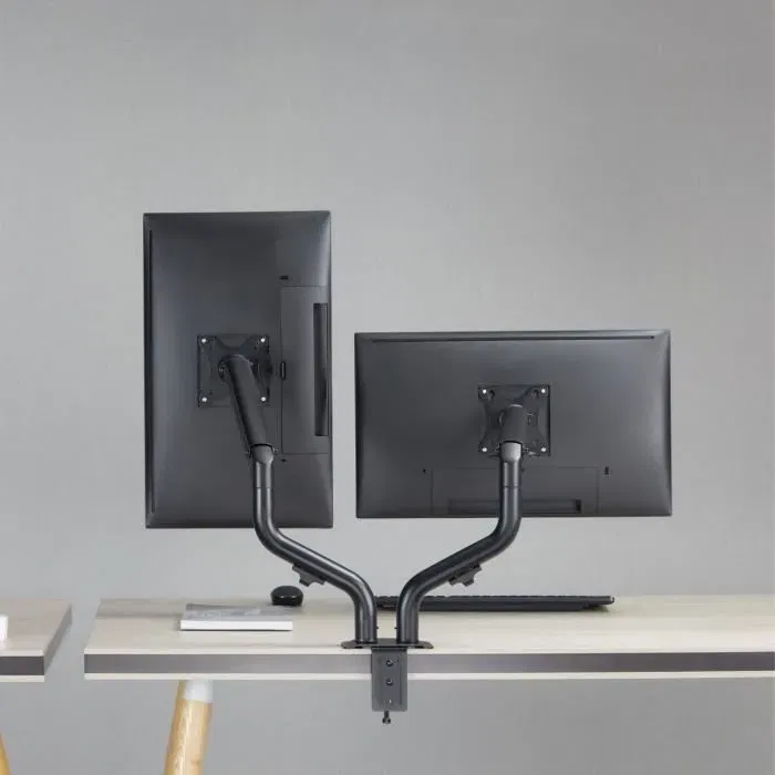 Oplite Bras articulé double MT10 - Noir - Réglable et ergonomique avec vérins à gaz - Compatible VESA pour bureau ou gaming