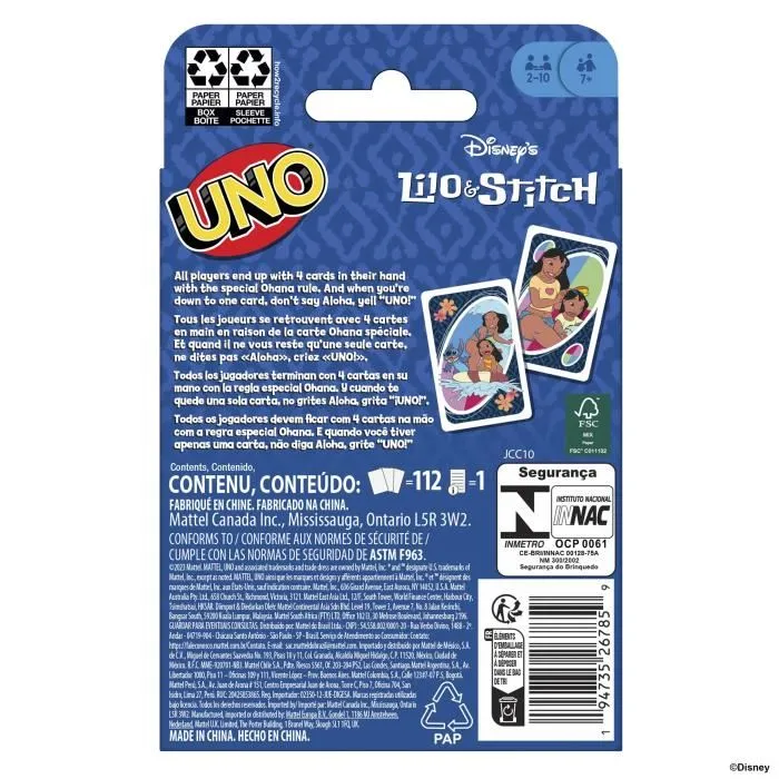 Mattel Games UNO JCC10 - Jeu de cartes Disney Lilo et Stitch pour la famille et les enfants à partir de 7 ans