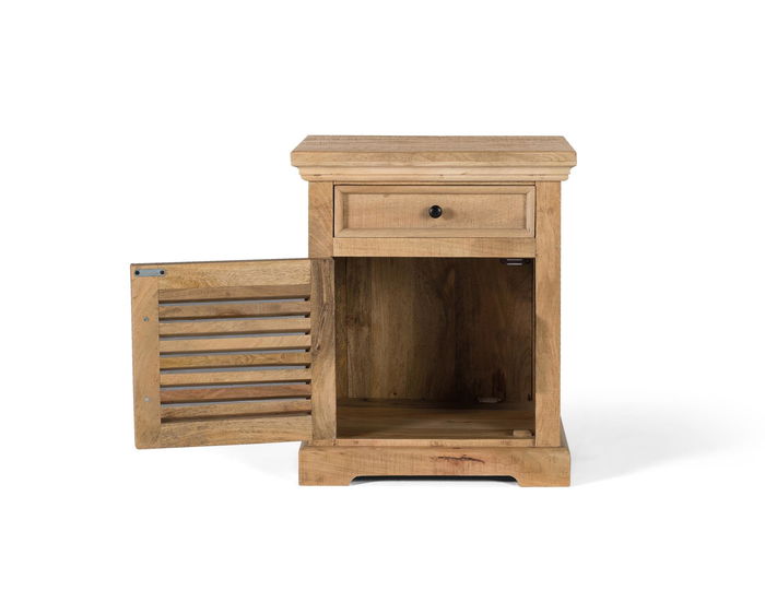 GINER Y COLOMER Table de nuit en bois de manguier massif avec porte et tiroir - Dimensions 55x40x65 cm - Coloris naturel
