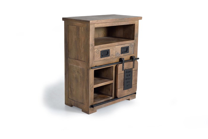 GINER Y COLOMER Aparador/console Esculpi2 A Mano en acacia et métal - 1 porte coulissante, 2 tiroirs - Finition naturel/noir