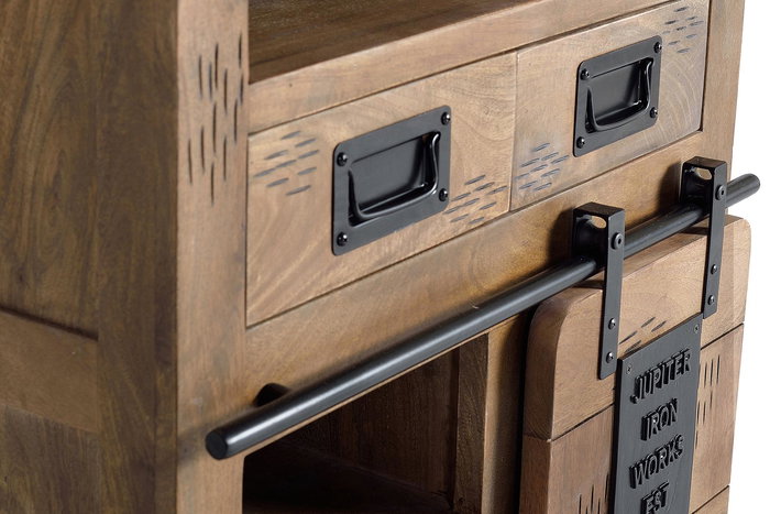 GINER Y COLOMER Aparador/console Esculpi2 A Mano en acacia et métal - 1 porte coulissante, 2 tiroirs - Finition naturel/noir