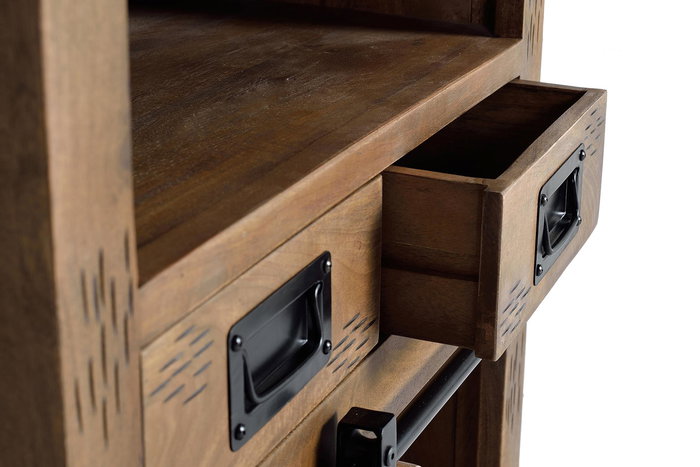 GINER Y COLOMER Aparador/console Esculpi2 A Mano en acacia et métal - 1 porte coulissante, 2 tiroirs - Finition naturel/noir