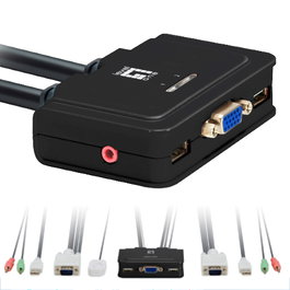 LevelOne KVM-0223 Switch KVM 2 Ports USB VGA 2048x1536 Audio, Contrôle 2 PC avec un Clavier Souris Moniteur