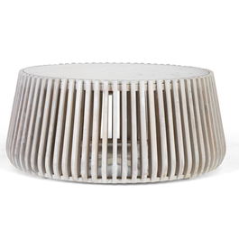 GINER Y COLOMER Table basse ronde en marbre blanc et bois de manguier - Design contemporain et sculptural