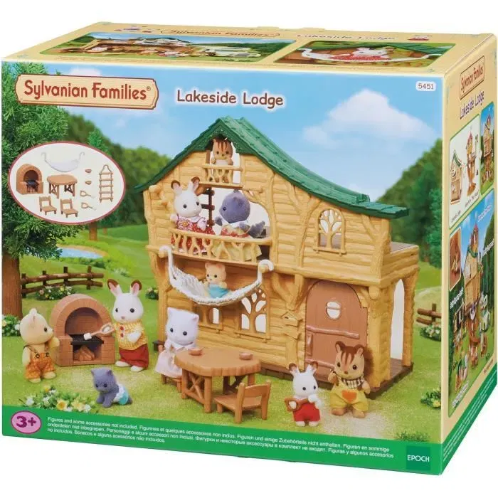 Epoch Sylvanian Families Chalet du Lac Réf. 5451 - Maison de Poupée avec Poêle à Bois, Hamac et Mobilier - Jouet Enfant