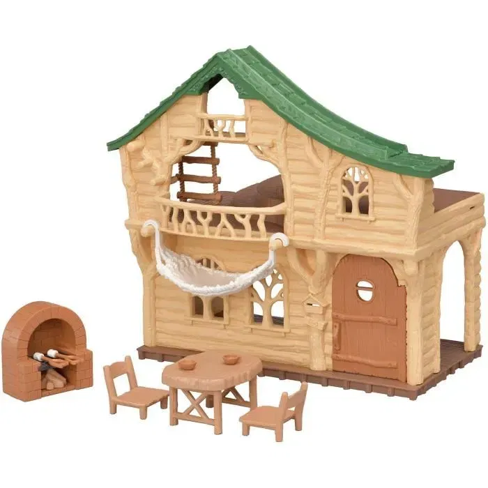 Epoch Sylvanian Families Chalet du Lac Réf. 5451 - Maison de Poupée avec Poêle à Bois, Hamac et Mobilier - Jouet Enfant