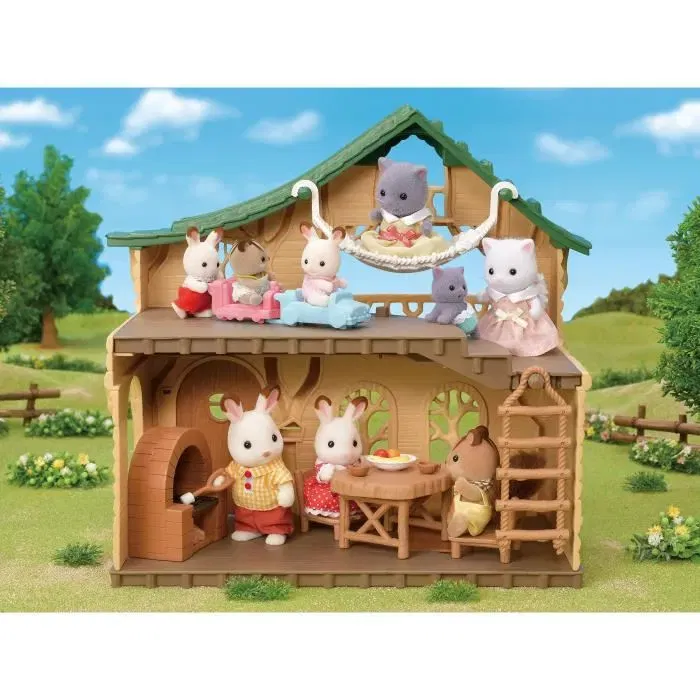 Epoch Sylvanian Families Chalet du Lac Réf. 5451 - Maison de Poupée avec Poêle à Bois, Hamac et Mobilier - Jouet Enfant