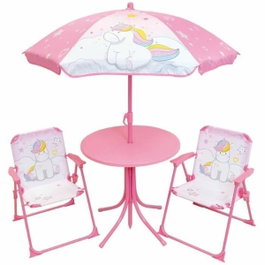 Fun House Salon de Jardin Licorne Rose avec Table, 2 Chaises et Parasol