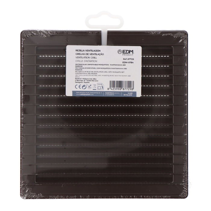 Edm Grille de ventilation carrée encastrable avec moustiquaire 140x140mm ABS marron Edm Grille de ventilation carrée encastrable avec moustiquaire 140x140mm ABS marron