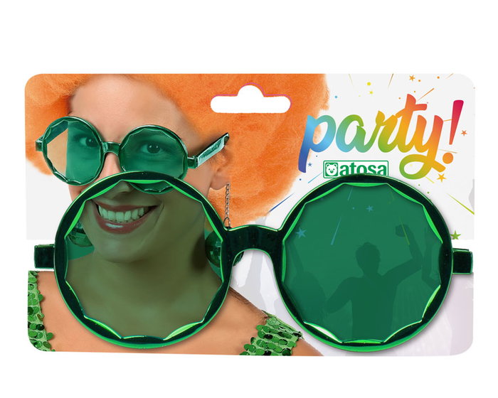 Lunettes rondes à pendentifs boules vertes femme adulte déguisement années 70 fête rétro