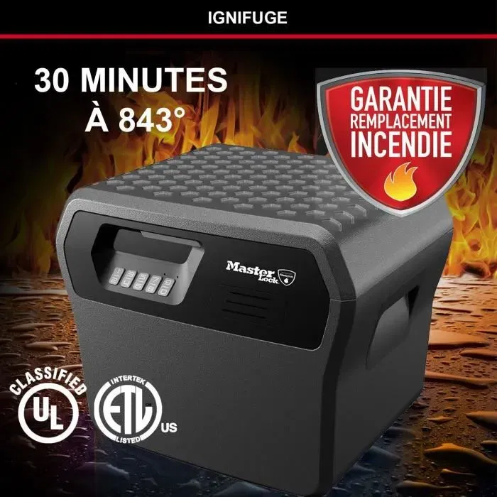 Master Lock - FHW40300EURHRO - Coffre-fort ignifuge et étanche anti-feu, 18.5L pour documents A4, disques durs, passeports, verrouillage électronique