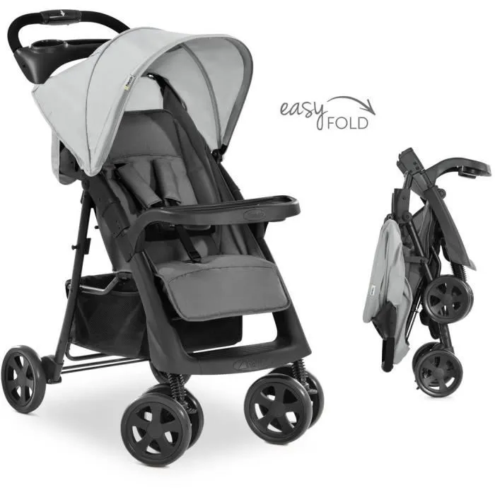 Hauck Poussette compacte Shopper Neo II 4 roues grise - Poussette ultra maniable avec roues pivotantes et dossier inclinable, pour enfants de la naissance à 22 kg